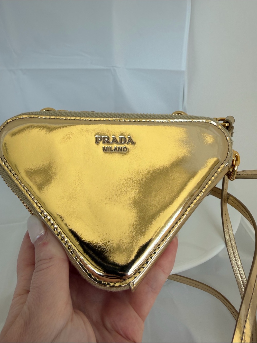 PRADA Gold Crystal Triangle Mini Crossbody - Picture 6 of 9